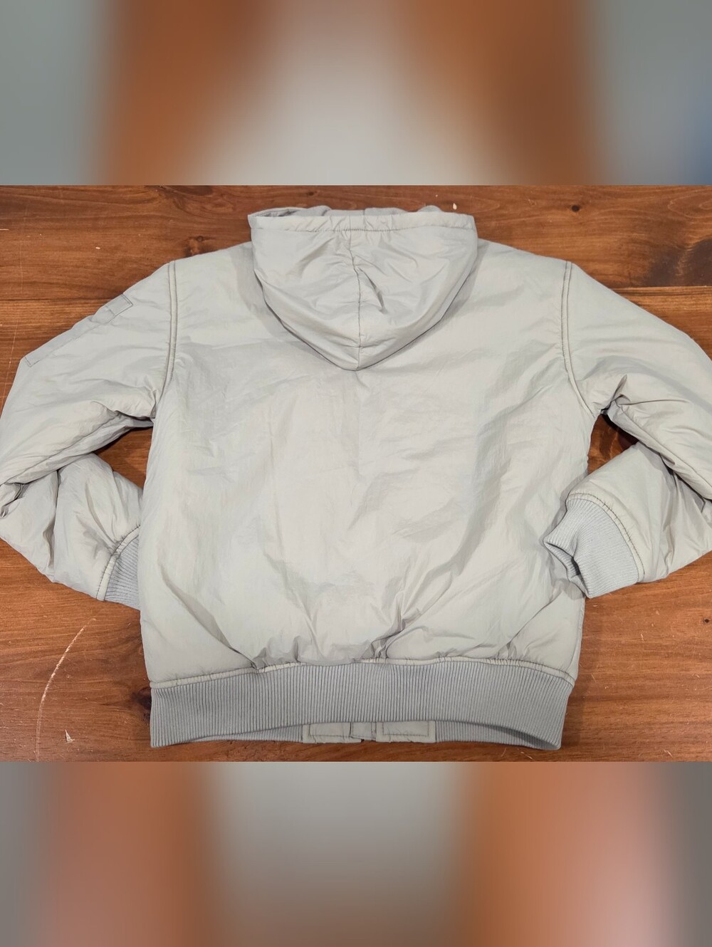 Old Navy Kids Light Beige Hooded Puffer Bomber Jacket - Picture 6 of 6